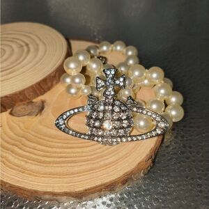 Vivienne Westwood Silver Saturn Pearl Necklace